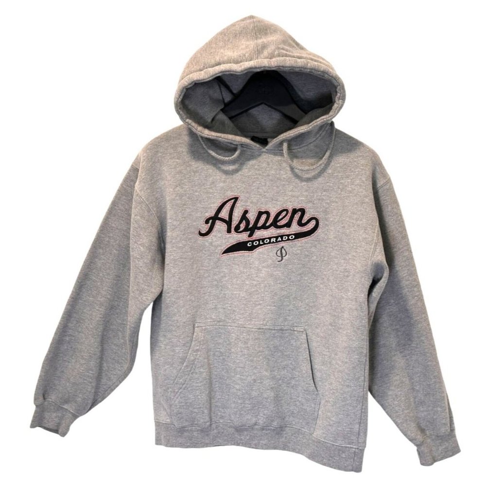 Aspen Colorado Gray Hoodie Jacket With Kangaroo Pocket Chest Logo Men's Small